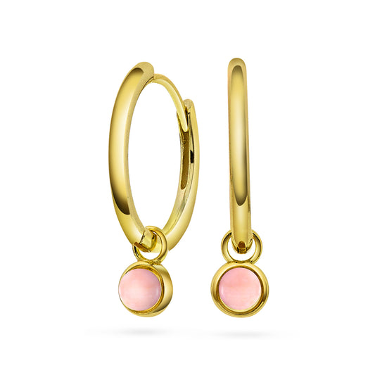 Ørering i forgylt sølv med rosa opal KJÆRLIGHET (24mm)