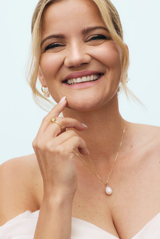 Smykke i forgylt sølv - perledråpe