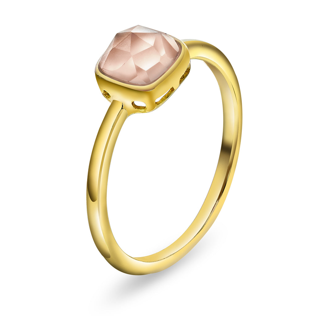 Ring i forgylt sølv med rosa opal KJÆRLIGHET