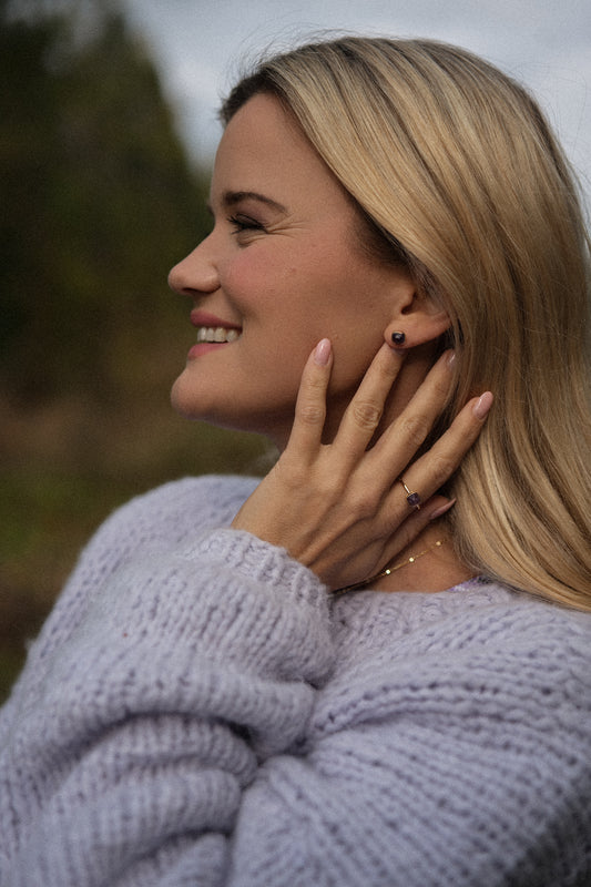 Øredobber i forgylt sølv med ametyst RO